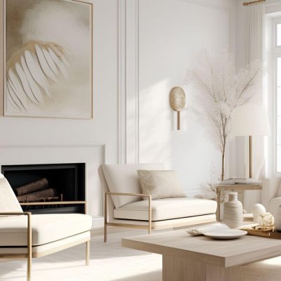 white living room that blends modern design with classic charm